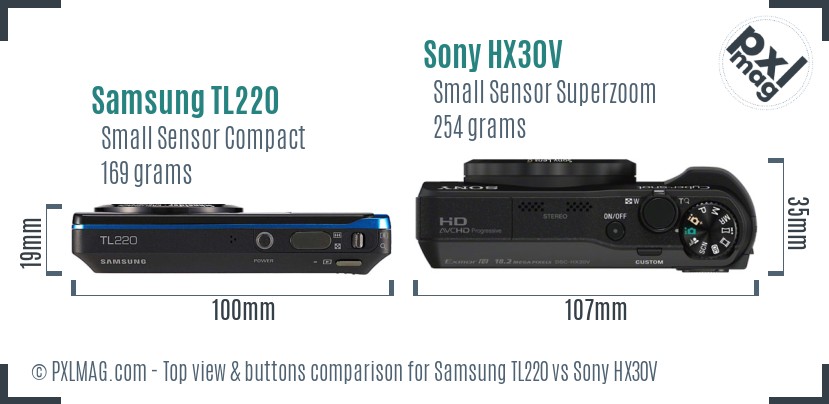 Samsung TL220 vs Sony HX30V top view buttons comparison
