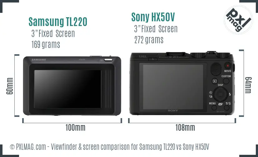 Samsung TL220 vs Sony HX50V Screen and Viewfinder comparison