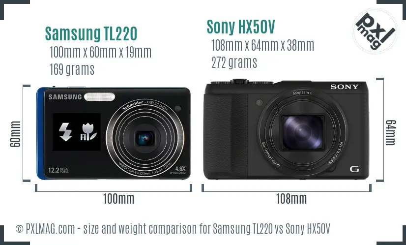 Samsung TL220 vs Sony HX50V size comparison