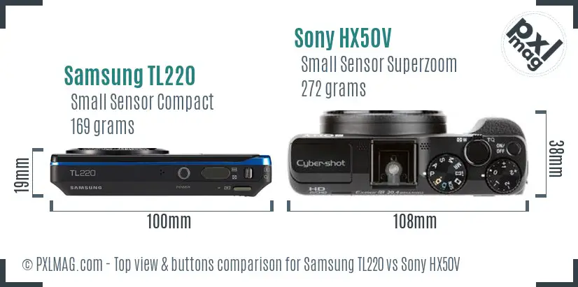 Samsung TL220 vs Sony HX50V top view buttons comparison