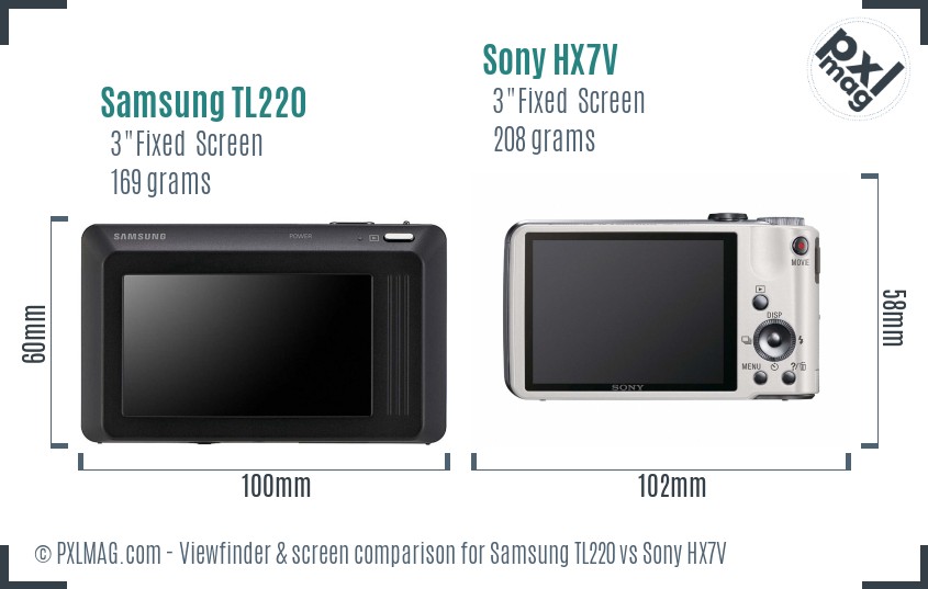 Samsung TL220 vs Sony HX7V Screen and Viewfinder comparison