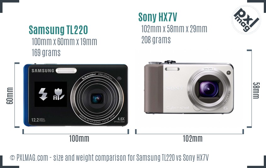 Samsung TL220 vs Sony HX7V size comparison