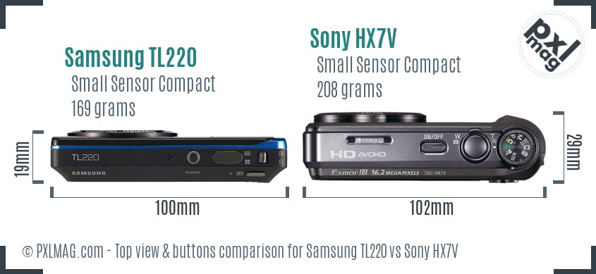Samsung TL220 vs Sony HX7V top view buttons comparison