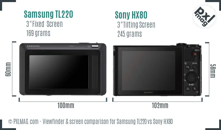 Samsung TL220 vs Sony HX80 Screen and Viewfinder comparison