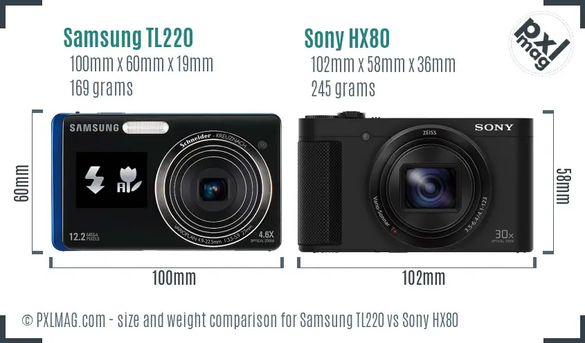 Samsung TL220 vs Sony HX80 size comparison