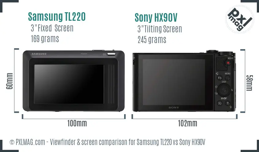 Samsung TL220 vs Sony HX90V Screen and Viewfinder comparison