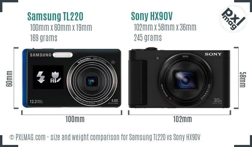Samsung TL220 vs Sony HX90V size comparison