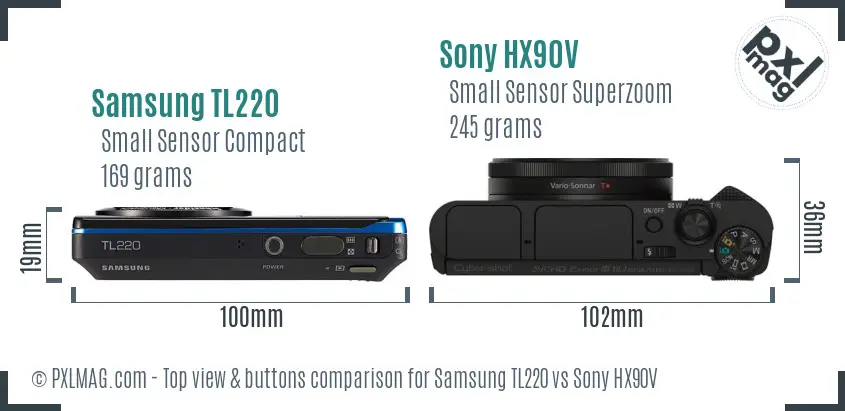 Samsung TL220 vs Sony HX90V top view buttons comparison