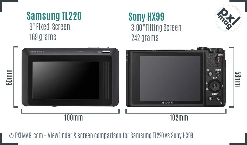 Samsung TL220 vs Sony HX99 Screen and Viewfinder comparison