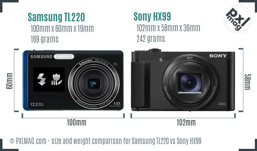 Samsung TL220 vs Sony HX99 size comparison