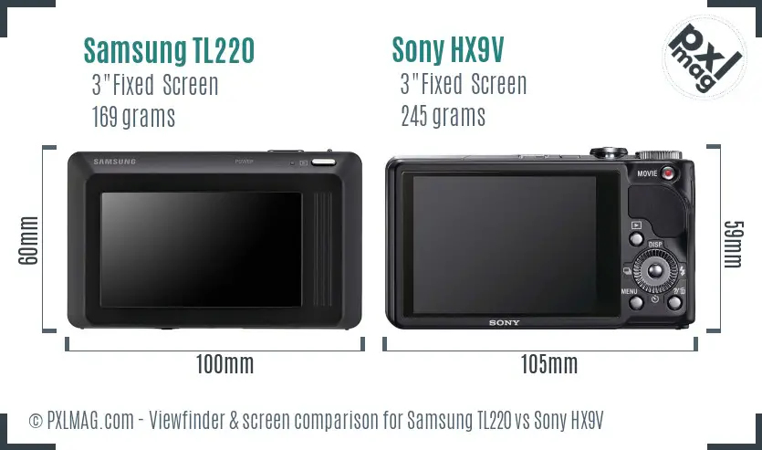 Samsung TL220 vs Sony HX9V Screen and Viewfinder comparison