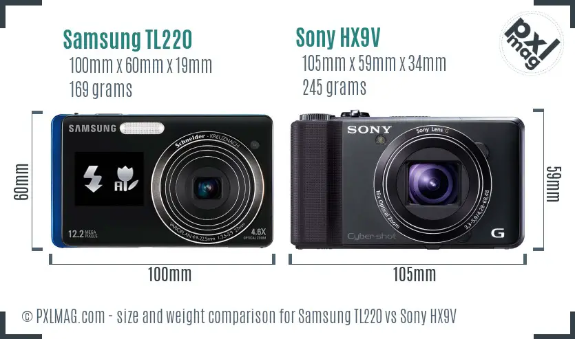 Samsung TL220 vs Sony HX9V size comparison