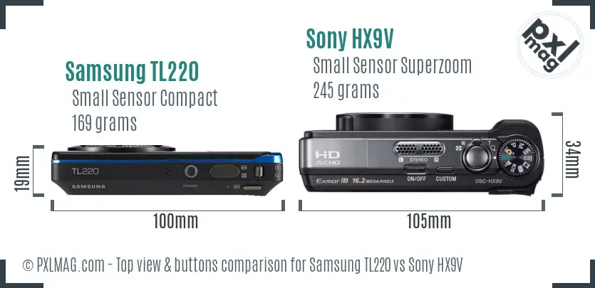 Samsung TL220 vs Sony HX9V top view buttons comparison