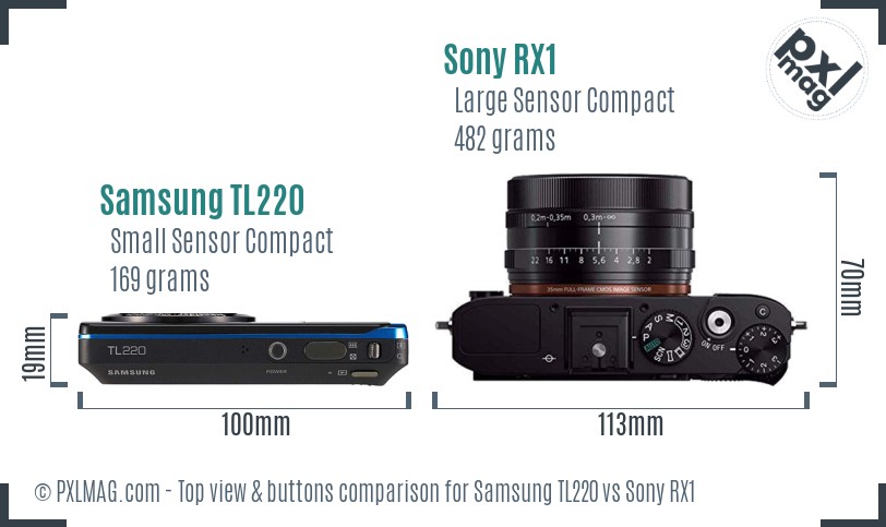 Samsung TL220 vs Sony RX1 top view buttons comparison