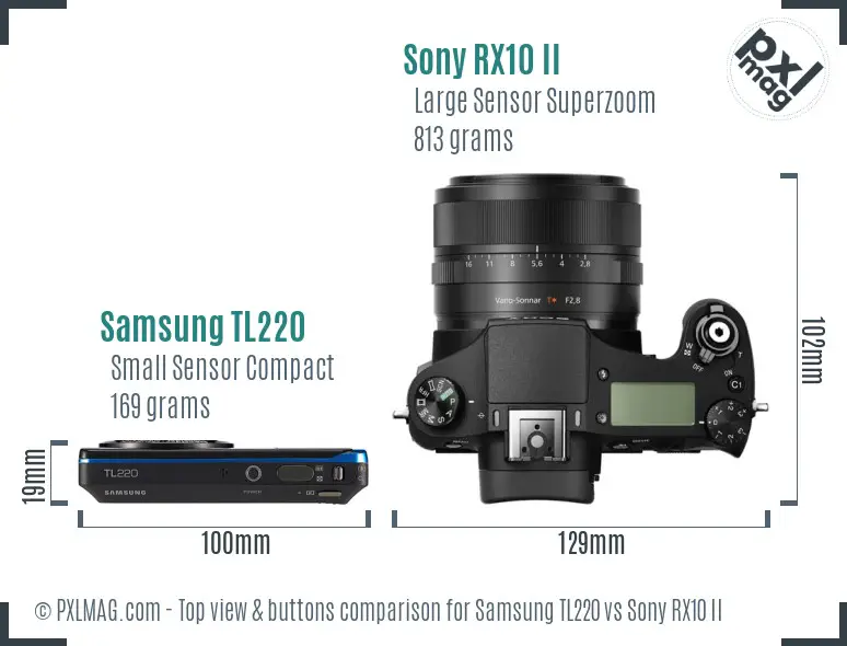 Samsung TL220 vs Sony RX10 II top view buttons comparison