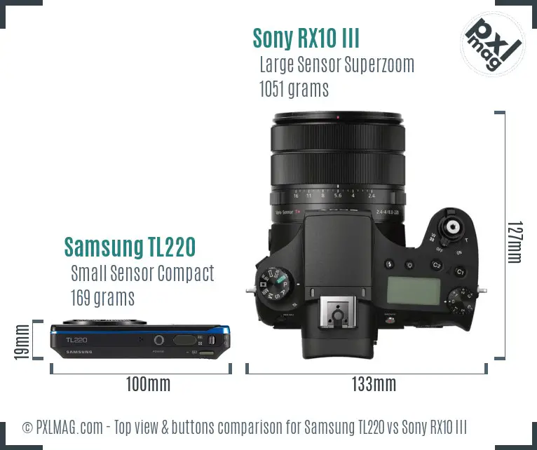 Samsung TL220 vs Sony RX10 III top view buttons comparison