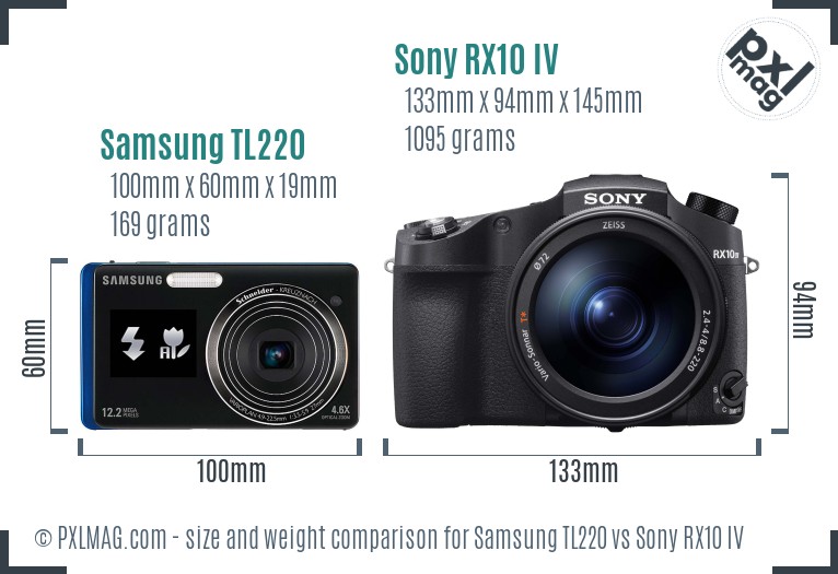 Samsung TL220 vs Sony RX10 IV size comparison