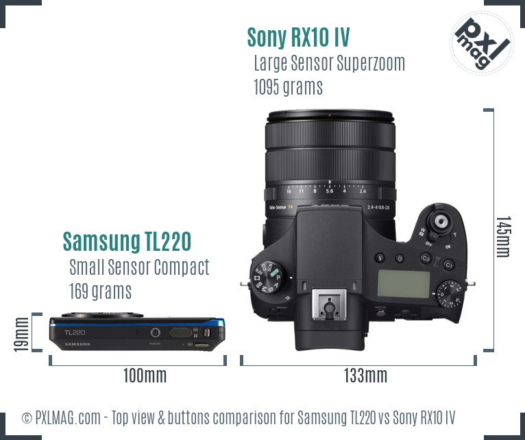 Samsung TL220 vs Sony RX10 IV top view buttons comparison