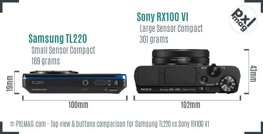 Samsung TL220 vs Sony RX100 VI top view buttons comparison