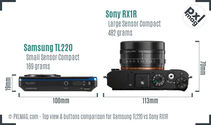 Samsung TL220 vs Sony RX1R top view buttons comparison Samsung TL220 vs Sony RX1R top view buttons comparison