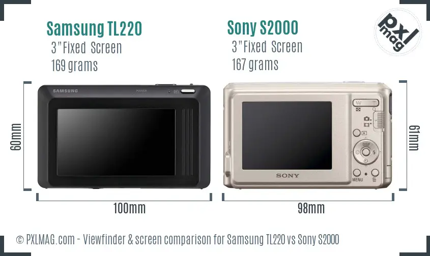 Samsung TL220 vs Sony S2000 Screen and Viewfinder comparison