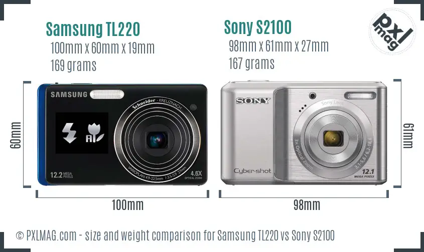 Samsung TL220 vs Sony S2100 size comparison