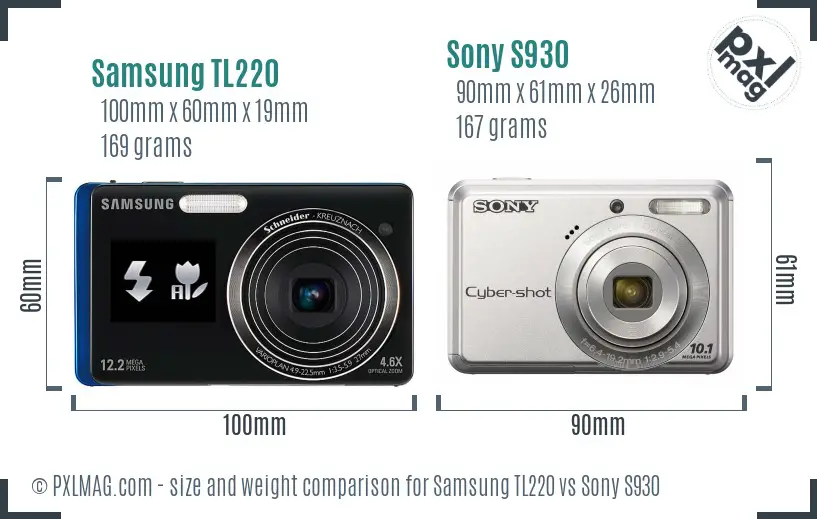 Samsung TL220 vs Sony S930 size comparison