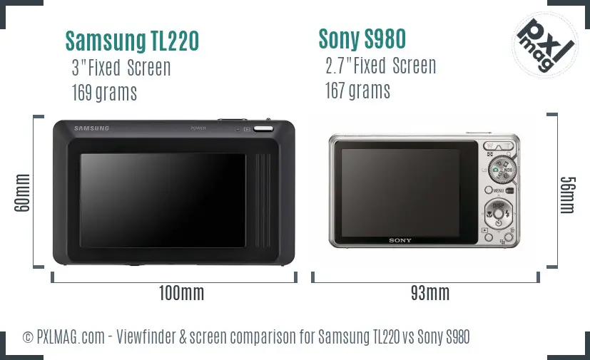 Samsung TL220 vs Sony S980 Screen and Viewfinder comparison Samsung TL220 vs Sony S980 Screen and Viewfinder comparison
