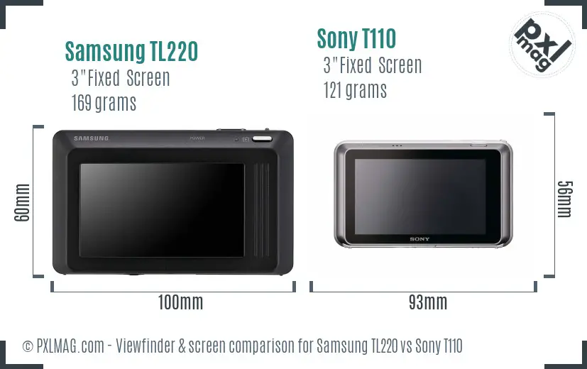 Samsung TL220 vs Sony T110 Screen and Viewfinder comparison