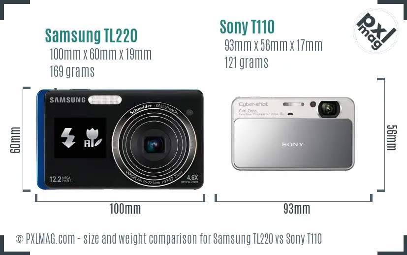 Samsung TL220 vs Sony T110 size comparison