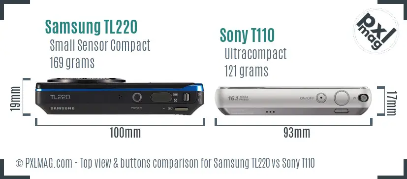 Samsung TL220 vs Sony T110 top view buttons comparison