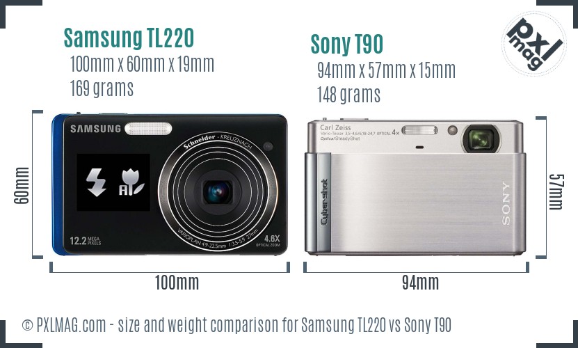 Samsung TL220 vs Sony T90 size comparison