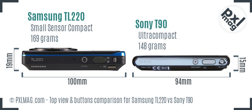 Samsung TL220 vs Sony T90 top view buttons comparison