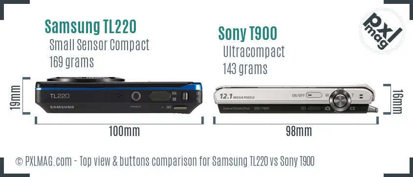 Samsung TL220 vs Sony T900 top view buttons comparison Samsung TL220 vs Sony T900 top view buttons comparison