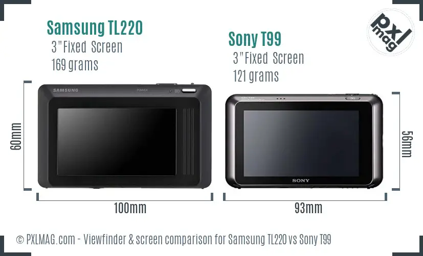 Samsung TL220 vs Sony T99 Screen and Viewfinder comparison