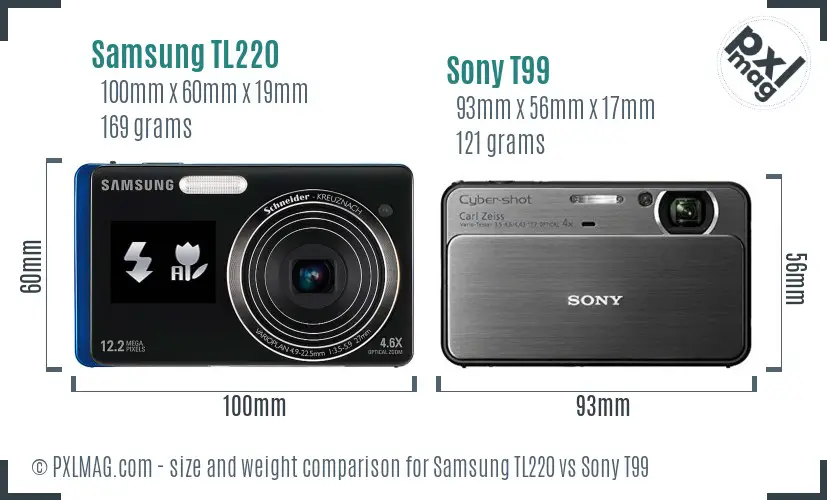 Samsung TL220 vs Sony T99 size comparison