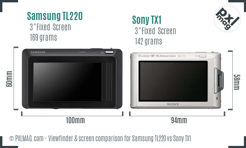 Samsung TL220 vs Sony TX1 Screen and Viewfinder comparison