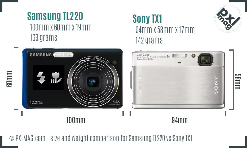 Samsung TL220 vs Sony TX1 size comparison