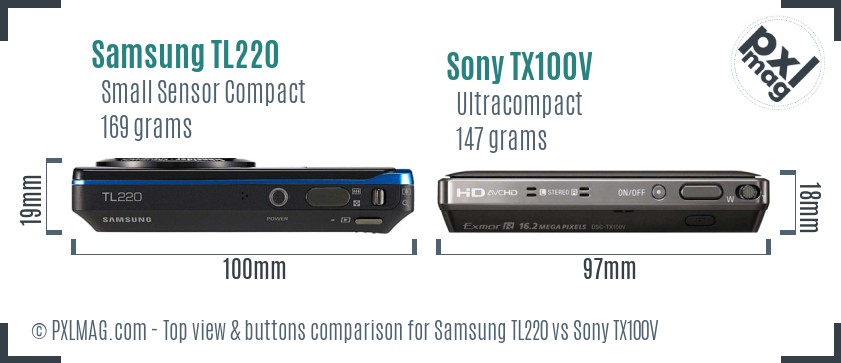 Samsung TL220 vs Sony TX100V top view buttons comparison