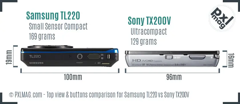 Samsung TL220 vs Sony TX200V top view buttons comparison Samsung TL220 vs Sony TX200V top view buttons comparison