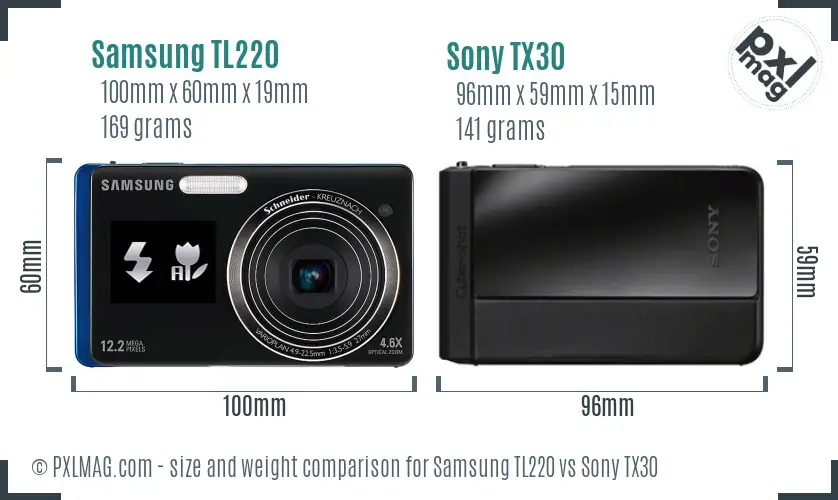 Samsung TL220 vs Sony TX30 size comparison