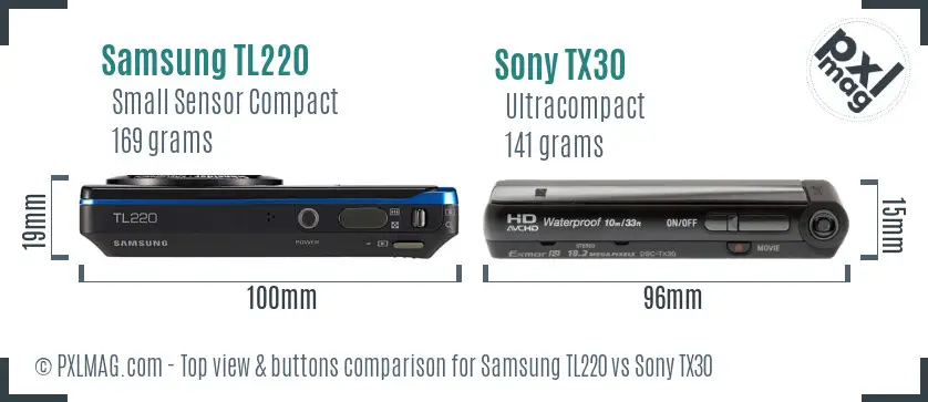 Samsung TL220 vs Sony TX30 top view buttons comparison