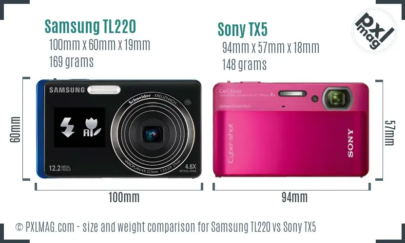 Samsung TL220 vs Sony TX5 size comparison