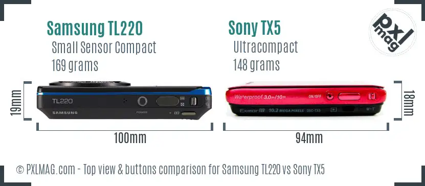 Samsung TL220 vs Sony TX5 top view buttons comparison