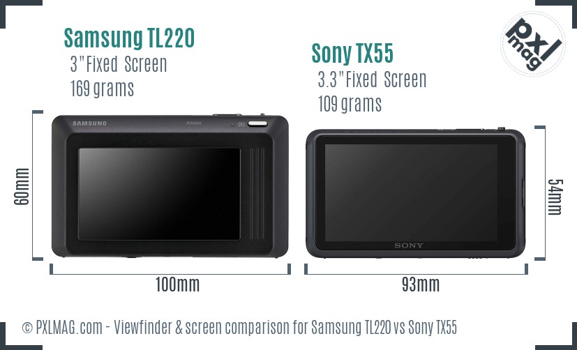 Samsung TL220 vs Sony TX55 Screen and Viewfinder comparison