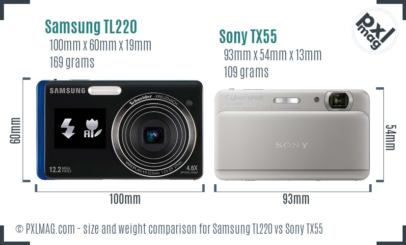 Samsung TL220 vs Sony TX55 size comparison