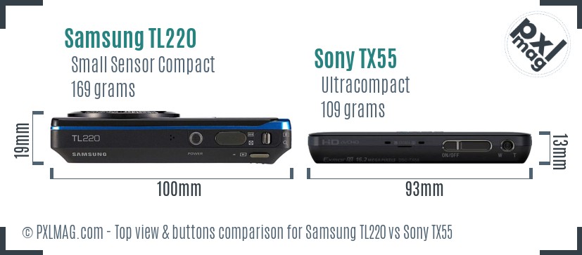 Samsung TL220 vs Sony TX55 top view buttons comparison