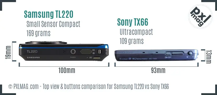 Samsung TL220 vs Sony TX66 top view buttons comparison Samsung TL220 vs Sony TX66 top view buttons comparison