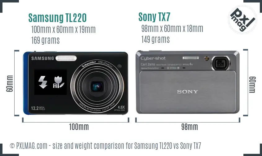 Samsung TL220 vs Sony TX7 size comparison
