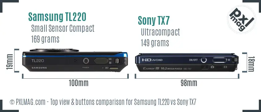 Samsung TL220 vs Sony TX7 top view buttons comparison